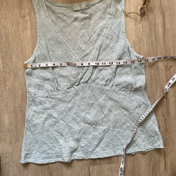 CP Shades Green V Neck Faux Wrap Linen Top Medium - Picture 4 of 8